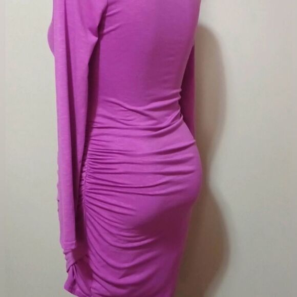 Long Sleeves Ruched Side Fuchsia - Picture 5 of 11